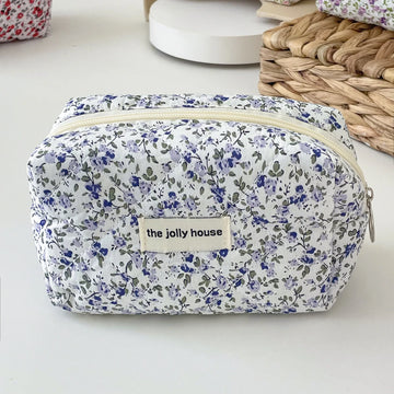 Qfdian Fashion Flower Quilted Makeup Storage Bag Portable Travel Organizer Cosmetic Toiletry Pouch Cute Make Up Handbag Floral Bags